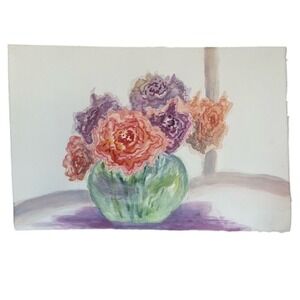 Floral Original Watercolor Painting Ready To Frame Cottage Modern Farmhouse NWOT